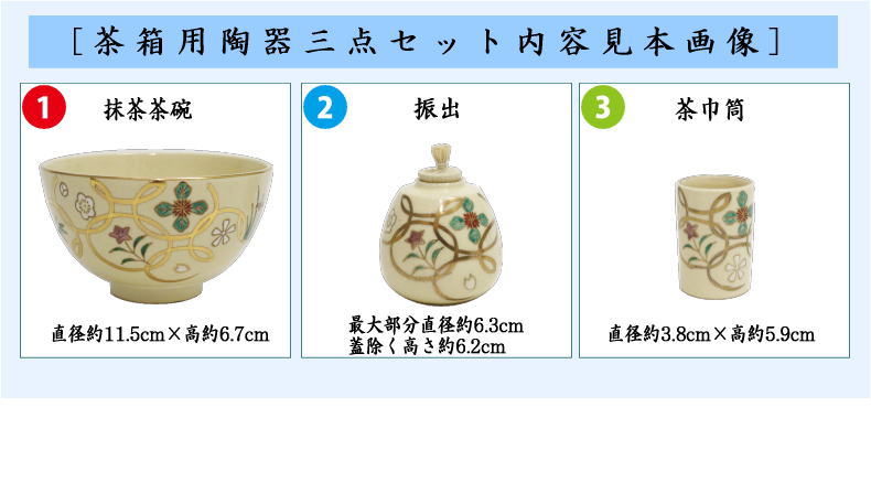 茶器/茶道具 茶箱用三点セット/陶器三点セット（陶器三つ揃）】 仁清