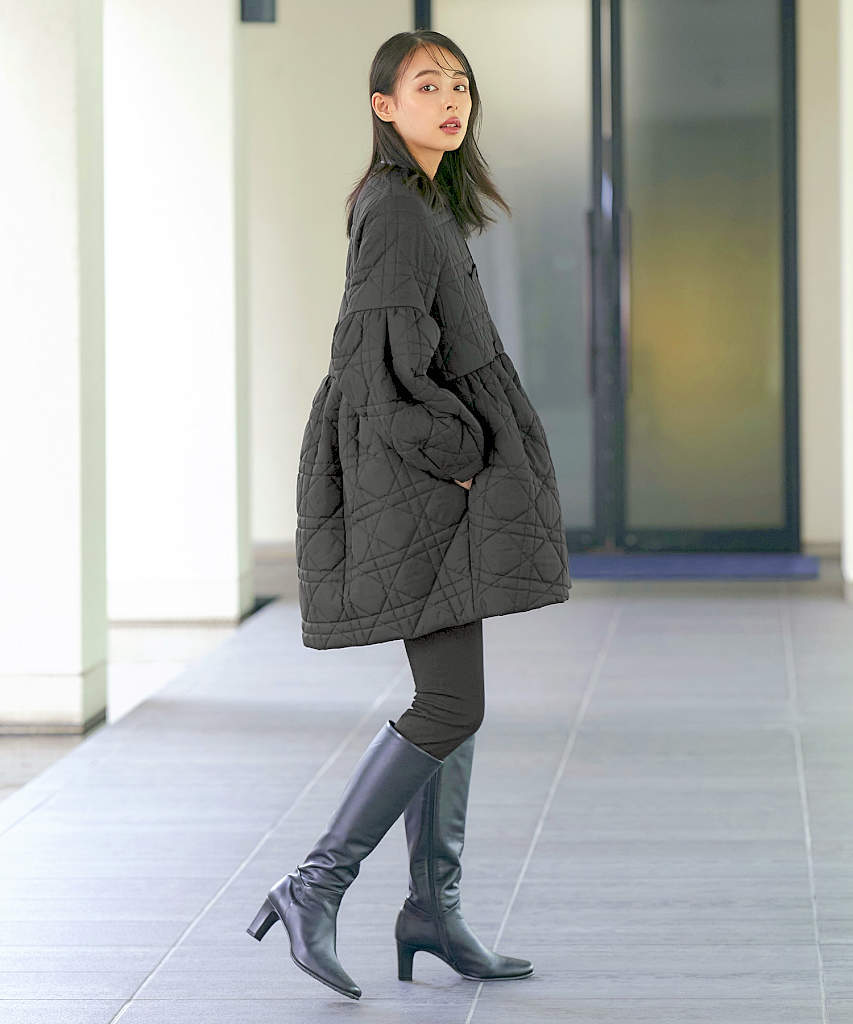 M、L】ミックスステッチ・ボリュームペプラム中綿コート | ルイルエ