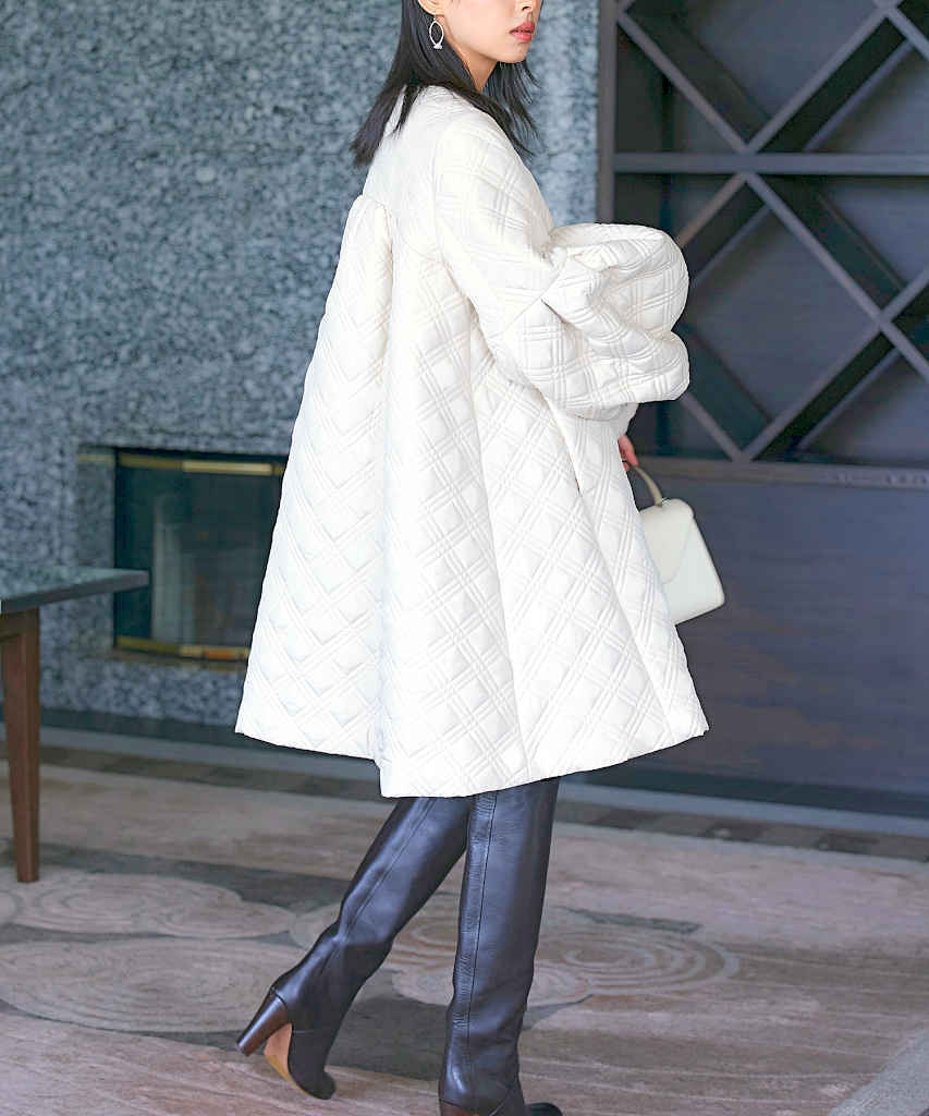 M、L】ボリュームスリーブキルティングフレアコート | ルイルエ