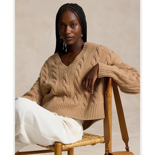 ケーブルニット ウールカシミヤ Vネック セーター | ポロ ラルフ