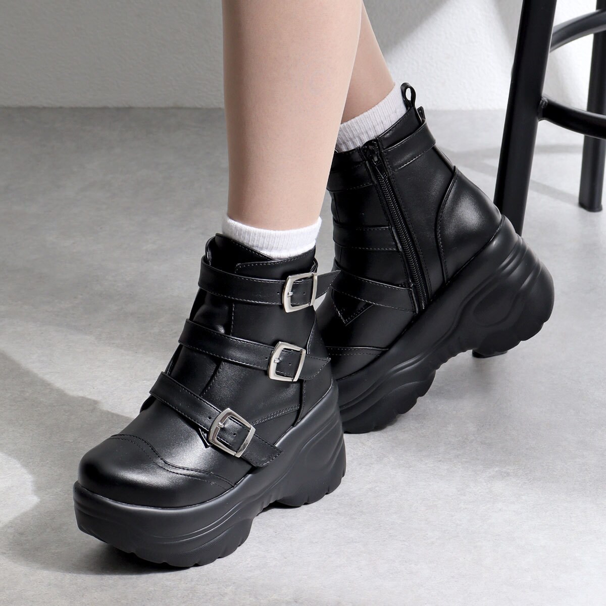☆軽量厚底ソール トリプルベルトブーツ☆1677 | ラブハンター(LOVE