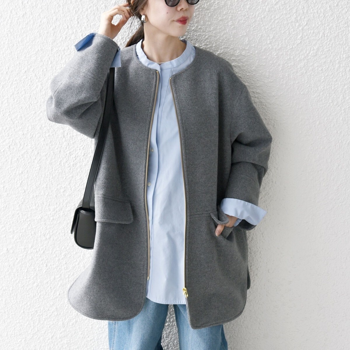 SHIPS any: SUPER100 ノーカラー ジップ ショートコート | シップス