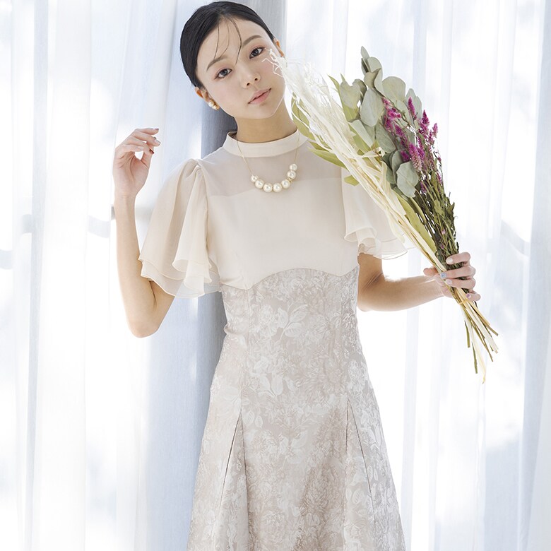 formforma別注】ラッフルスリーブ ジャガードドレスワンピース/結婚式