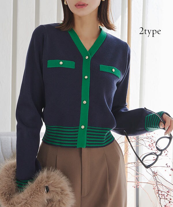 バイカラーニットカーディガン [N1112] | 神戸レタス(KOBE LETTUCE