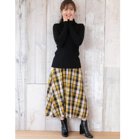 ビッグチェックスカート ロング フレア | プレフェリール(PREFERIR