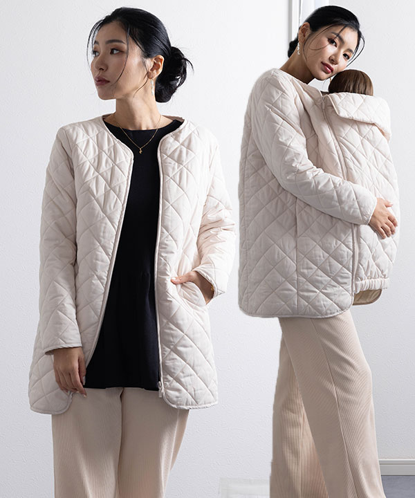 超軽量 撥水 中綿 キルティング コート だっこおんぶ対応 ママコート