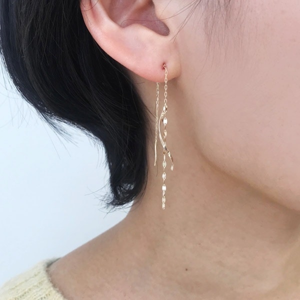 K18・K10 イエローゴールドひねりロングアメリカンピアス（YG