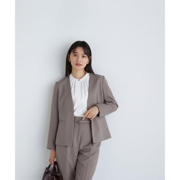 ウーステッドライクツイルセットアップ＞ノーカラージャケット