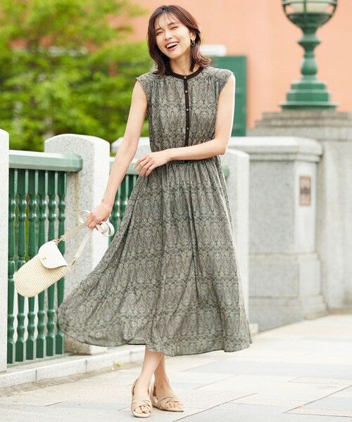 セール】 パイピングプリント ワンピース （ロング・マキシ丈