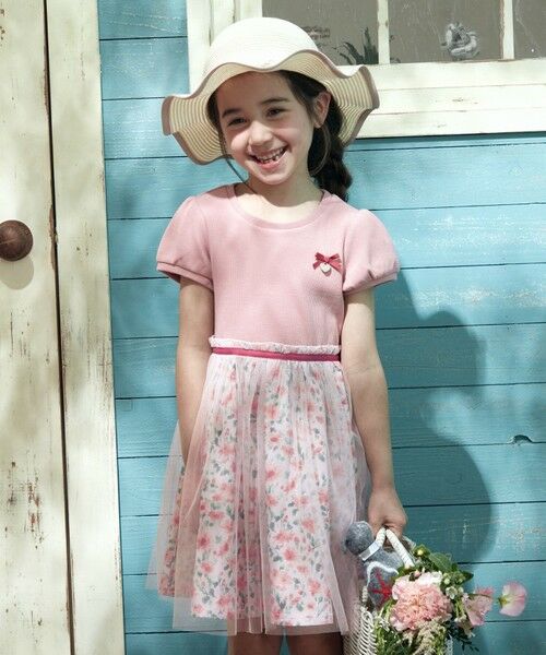 セール】 花柄ドッキング ワンピース （ロング・マキシ丈ワンピース