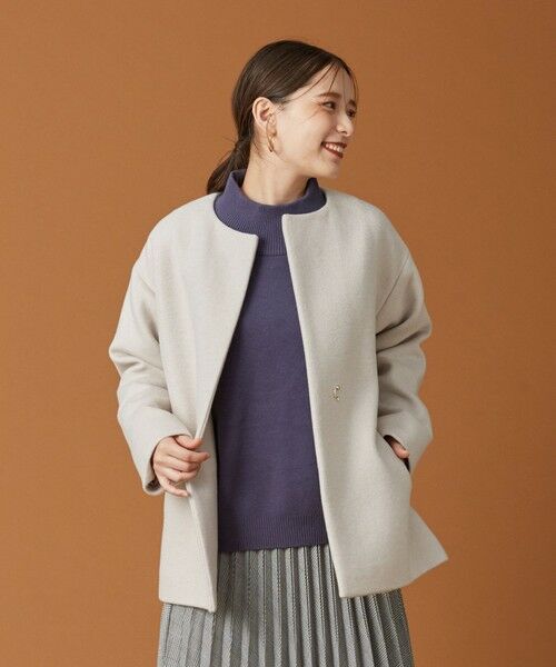 セール】 カシミヤブレンドノーカラーサイドスリットショート コート