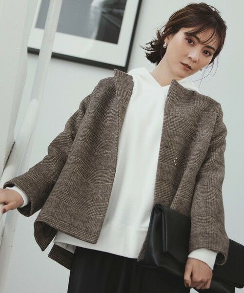 セール】 カシミヤブレンドノーカラーサイドスリットショート コート