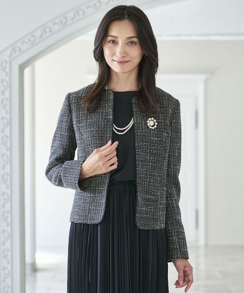 セール】 ライトツイード ノーカラージャケット （ノーカラー