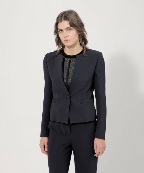 セール】 コンパクトダブルクロス ノーカラージャケット （ノーカラー