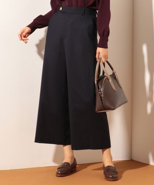 セール】 【シワになりづらい】サキソニーストレッチ セミワイドパンツ