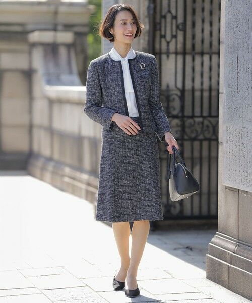 セットアップ対応】ファンシーツイード ノーカラー ジャケット （ノー