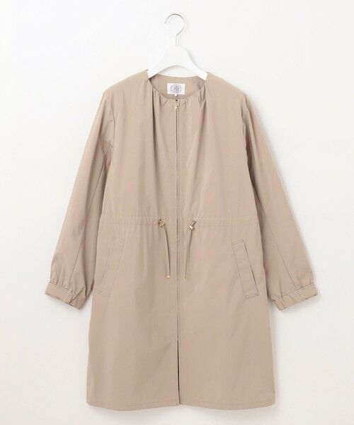 セール】 【洗える・撥水】マイクロタフタ ノーカラー ロング コート