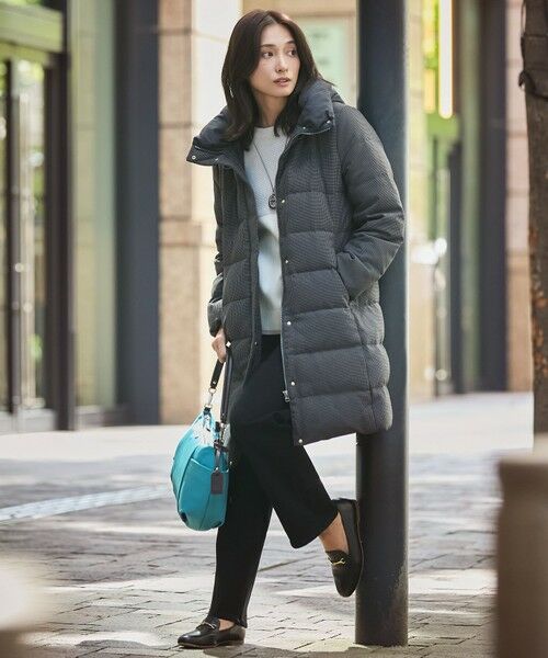 セール】 【洗える】ポリエステルハウンドトゥース ロング ダウン