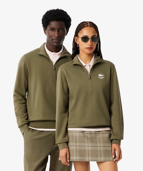 セール】 裏パイル地 ワンポイントプリントハーフジップスウェット