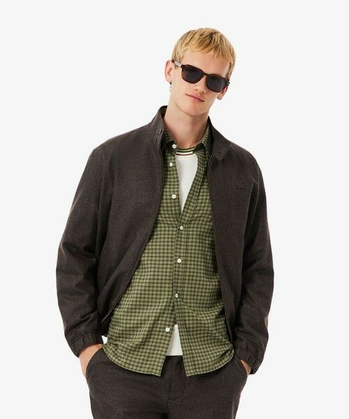 セール】 ウールヘリンボーン ツイード スタンドカラー ハリントン