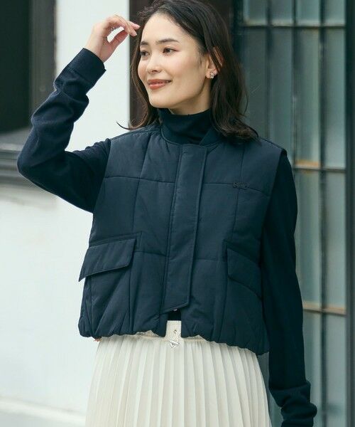 セール】 クロップド丈 撥水 THERMORE中綿 ジップアップベスト