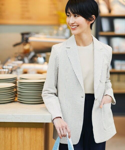 セール】 【洗える】サッカーストライプ ジャケット （テーラード