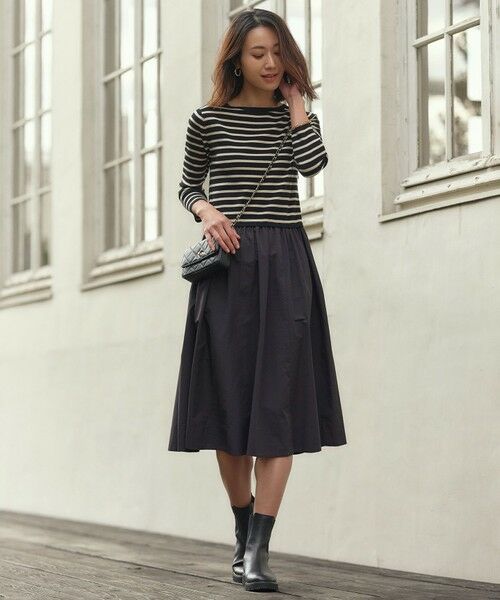 セール】 【洗える】ハイカウントライトタフタ ドッキング ワンピース