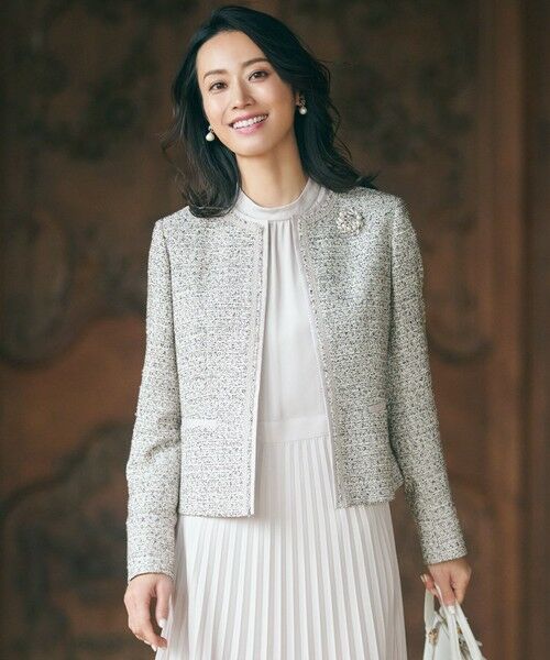 セール】 【セットアップ対応】シャインツイードストレッチ ノーカラー