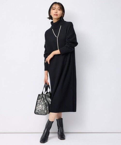 セール】 【洗える】ウールカシミヤ タートルネック ニットワンピース