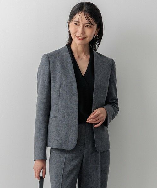 セール】 【洗える】ウールライクカルゼ ノーカラージャケット （ノー