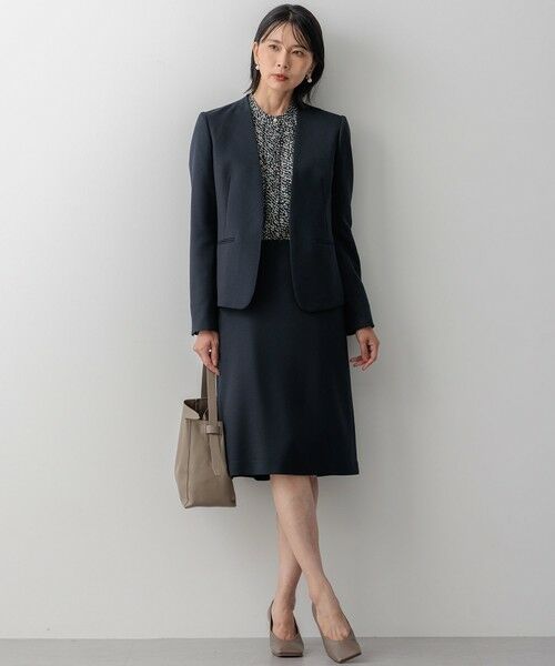 セール】 【洗える】ウールライクカルゼ ノーカラージャケット （ノー