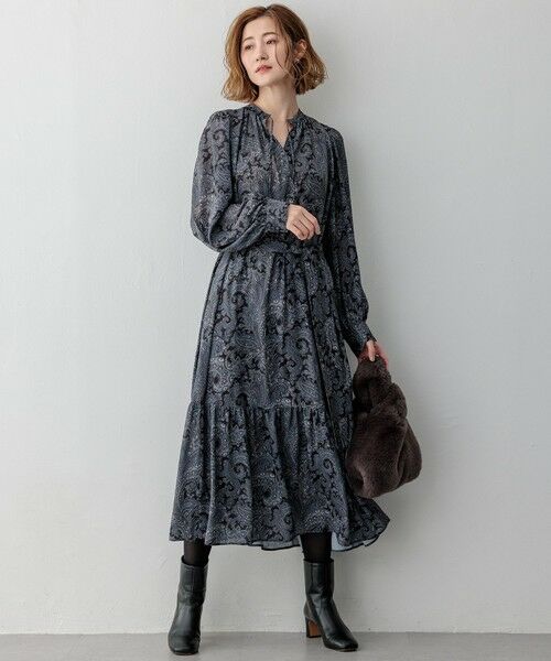 セール】 【洗える】Rattiペイズリープリント ティアード ワンピース