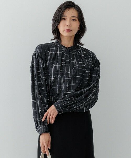 セール】 【洗える】モノクロトーンプリント ブラウス （シャツ