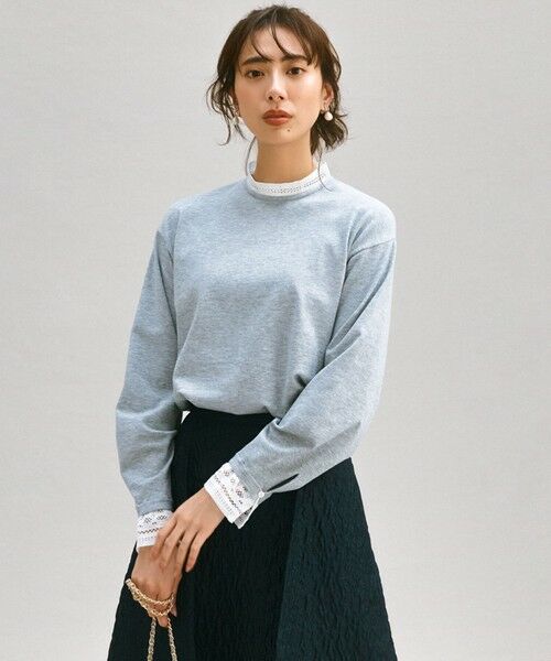 セール】 【洗える】ヴィスコースストレッチ レースコンビ ニット