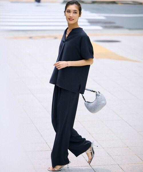 吸水速乾/UVカット/接触冷感】ストレッチジョーゼット バンドカラー