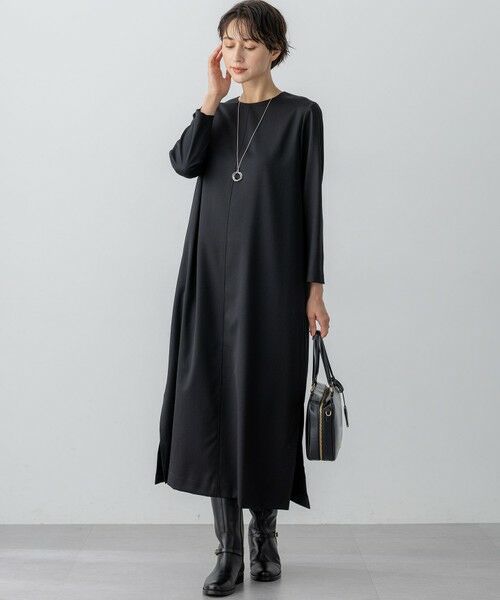セール】 【洗える】メリノウールサテン ワンピース （ロング・マキシ