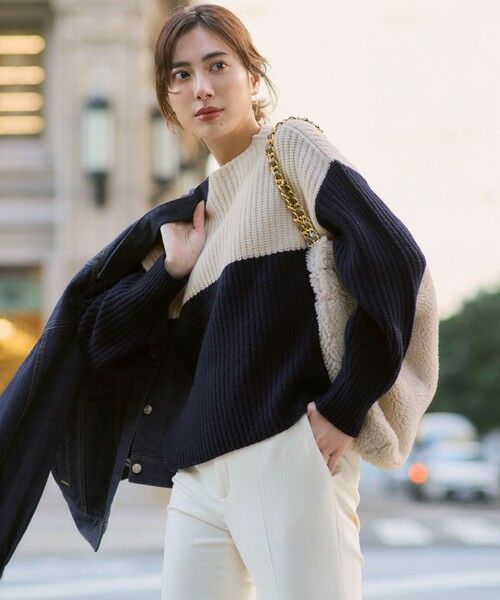 セール】 【洗える】ウールカシミヤ カラーブロック バルキー ニット