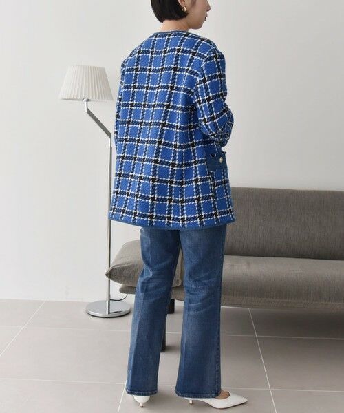 セール】 quaranciel: ブルー ツイード ノーカラー ジャケット