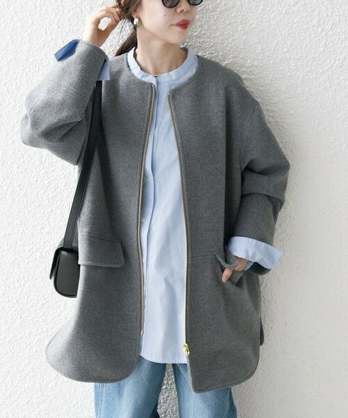 セール】 SHIPS any: SUPER100 ノーカラー ジップ ショートコート