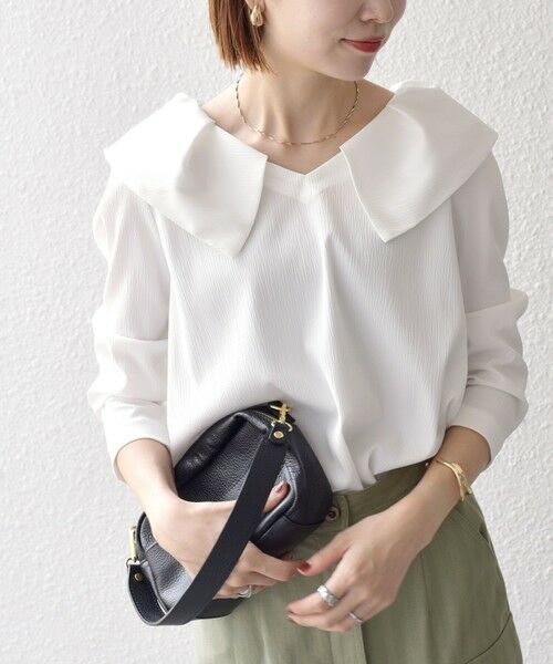 セール】 SHIPS any:〈洗濯機可能〉ラフ サテン フリルカラー ロング