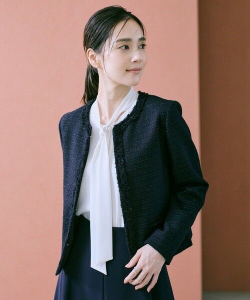 ミックスツイードノーカラージャケット/セットアップ対応・25AW （ノー