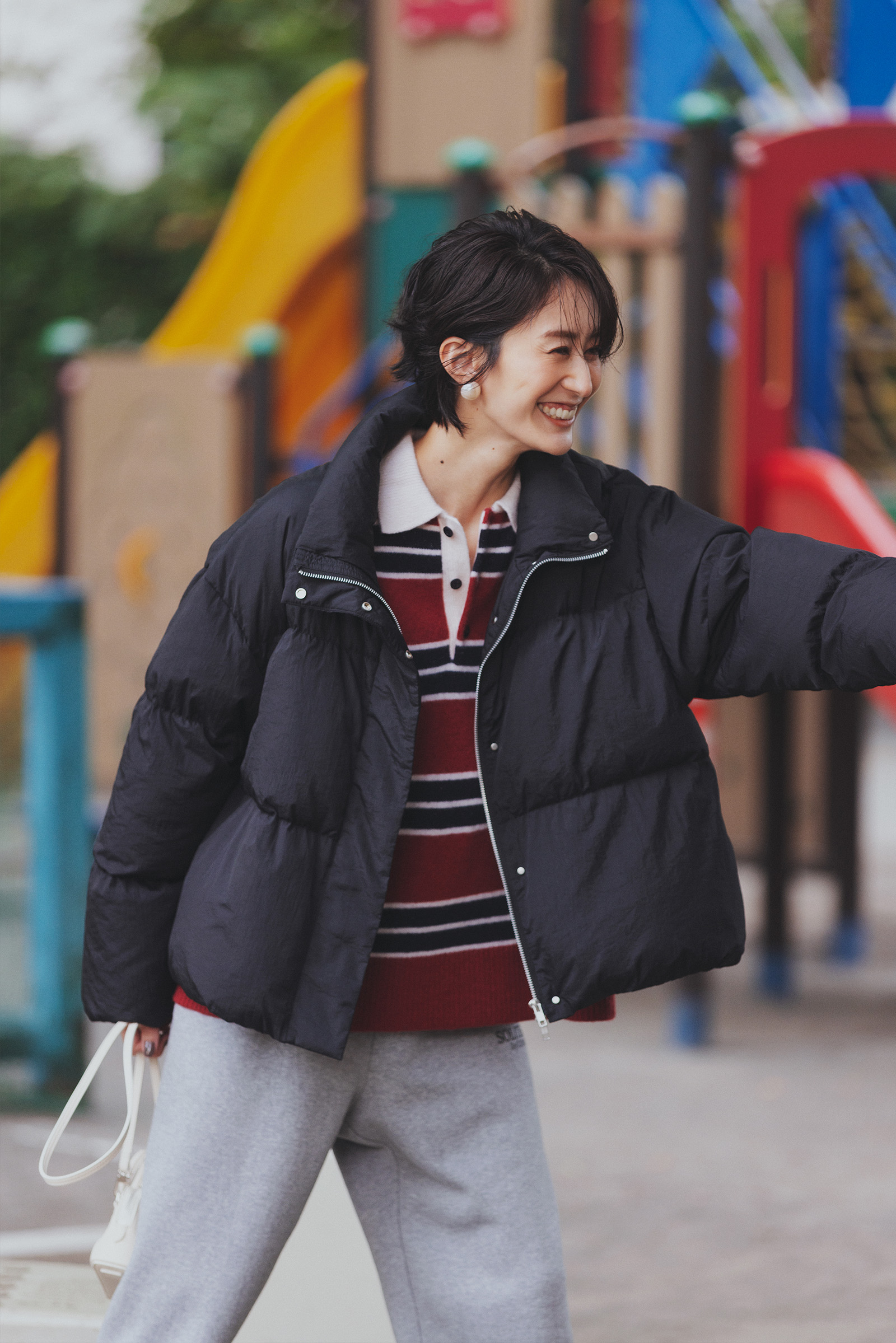 早迎え日の公園遊びに【ダウン】解禁であったかオシャレ｜ミラ