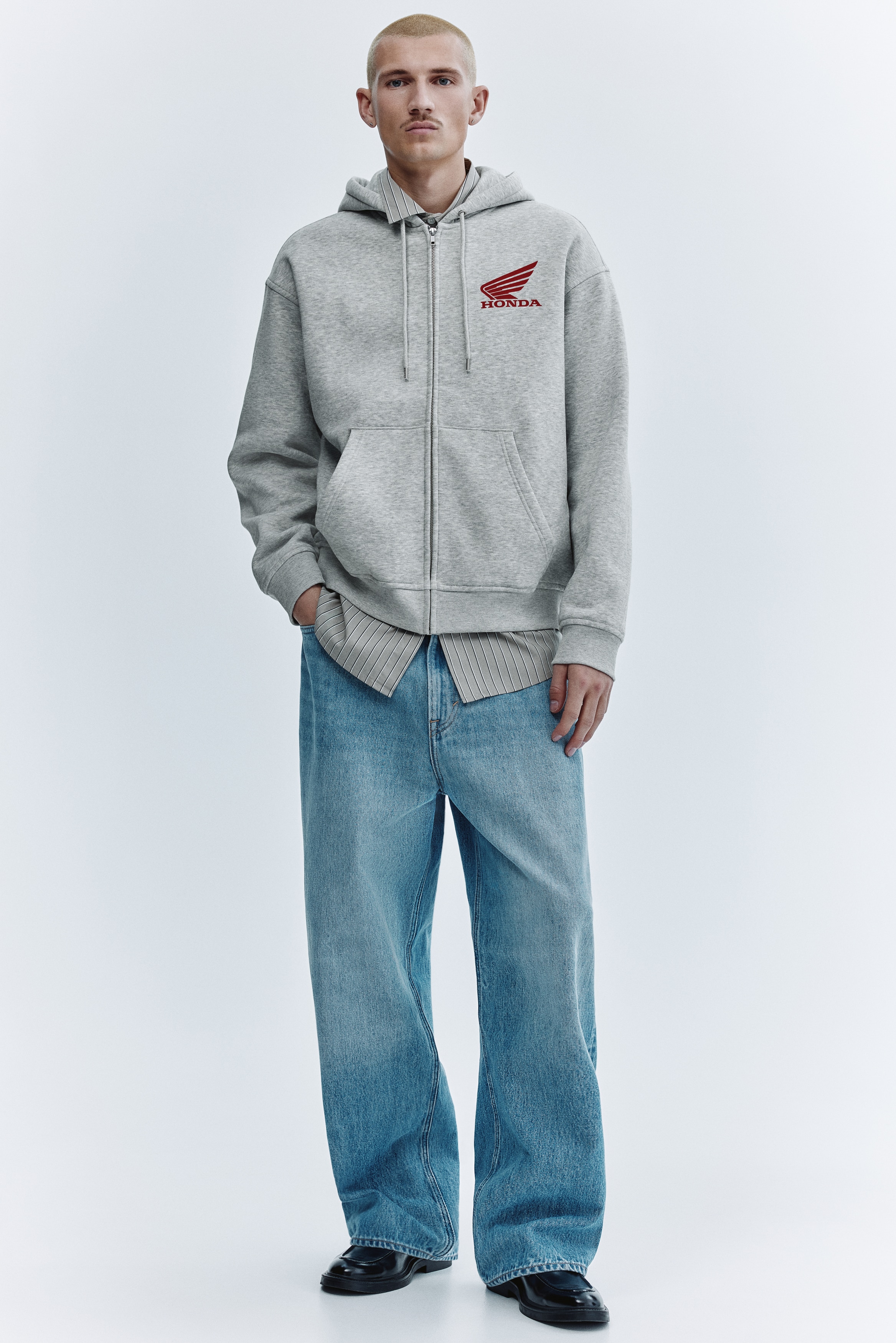 Loose-Fit Printed Hooded Jacket - Light gray melange/Honda - Men