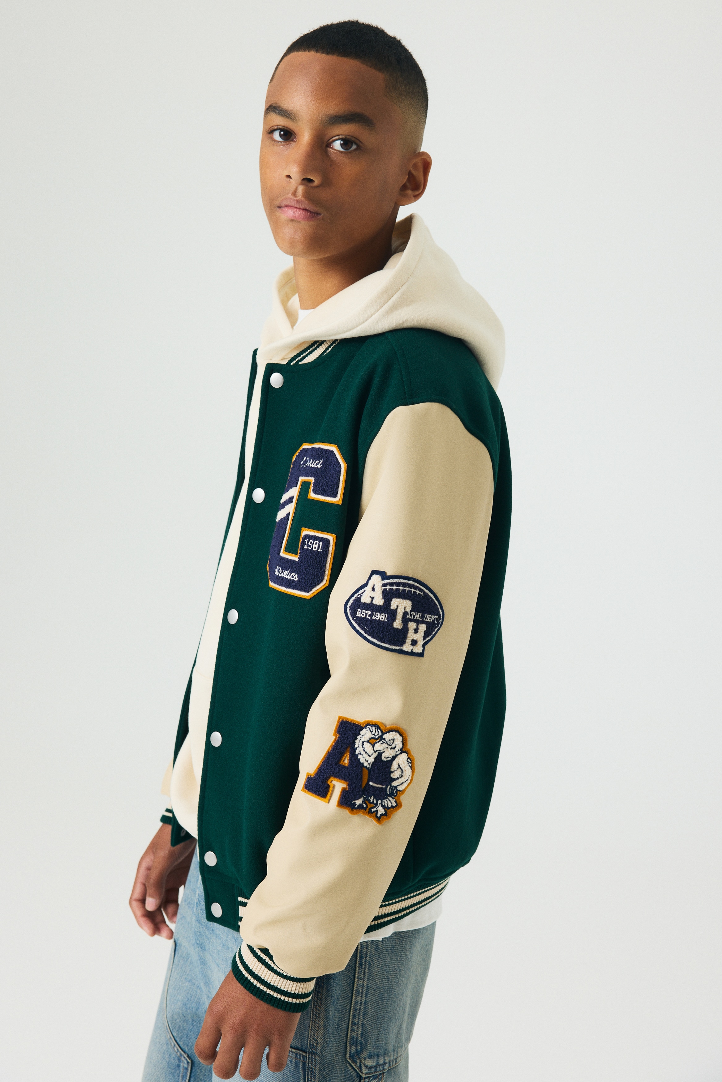 Appliquéd Baseball Jacket - Green/C - Kids | H&M US