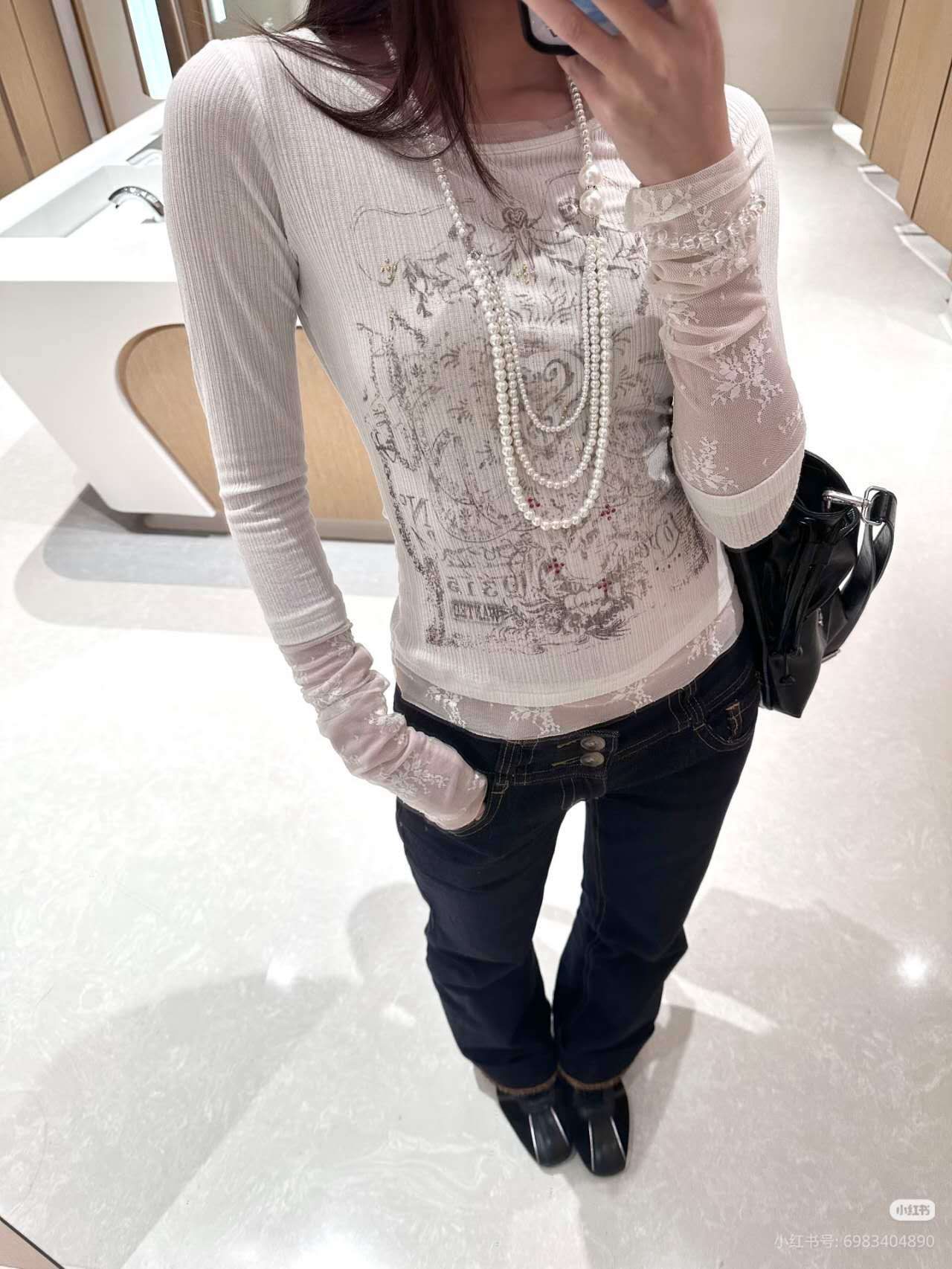 MUSINSA公式 | SCULPTOR Triple Lace Layered Tee Ivory