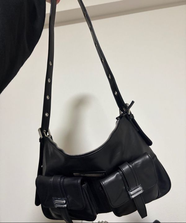 MUSINSA | MATIN KIM DOUBLE POCKET SHOULDER BAG IN BLACK