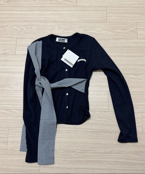 MUSINSA公式 | CRANK リボンタイドニットカーディガン_ネイビー