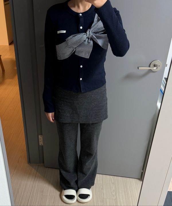 MUSINSA公式 | CRANK リボンタイドニットカーディガン_ネイビー