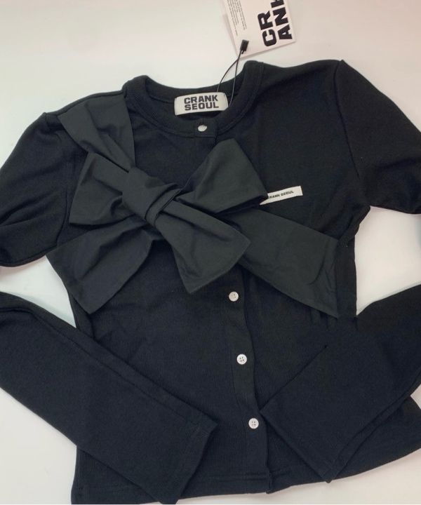 MUSINSA公式 | CRANK リボンタイドニットカーディガン_ブラック