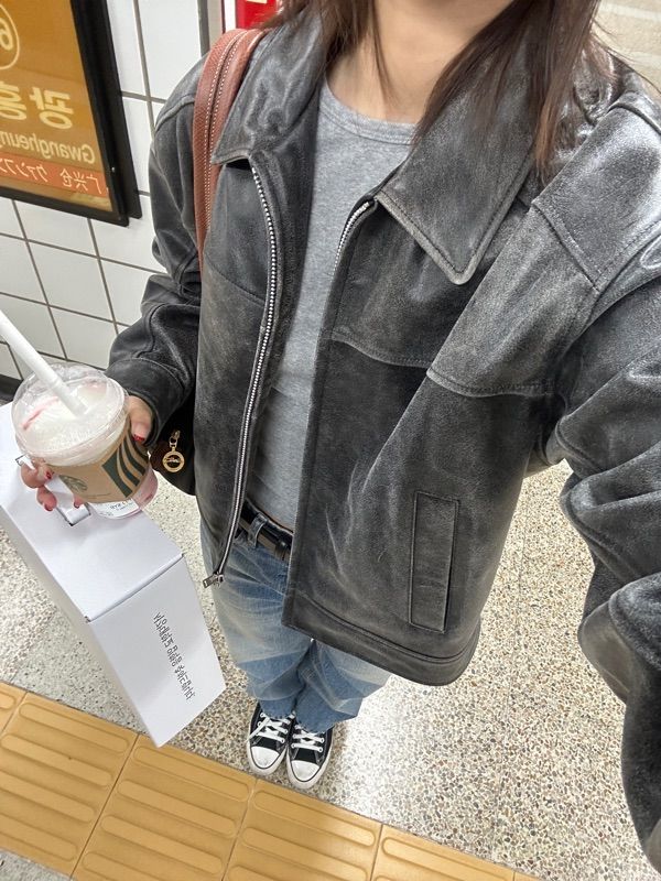 MUSINSA | GLOWNY FADE LEATHER JACKET - REGULAR (BLACK)